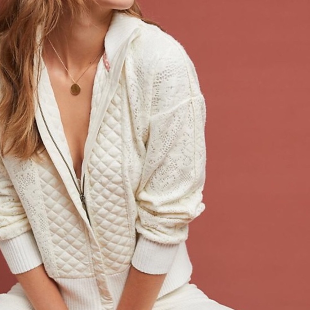 ANTHROPOLOGIE LACE QUILTED ZIP UP JACKET